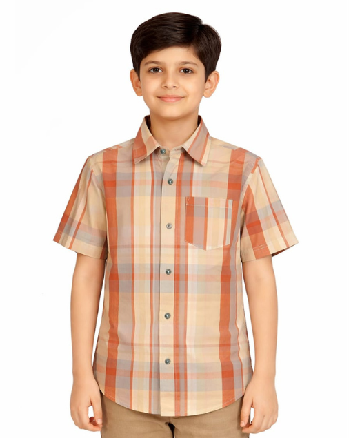 Peach Plaid Button-Down Shirt