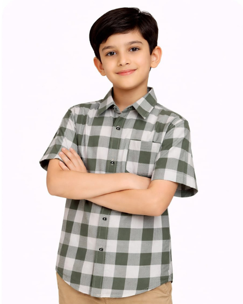 Olive Green and White Checkered Shirt