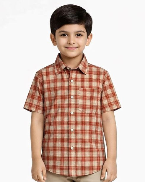 Orange Checkered Button-Down Shirt
