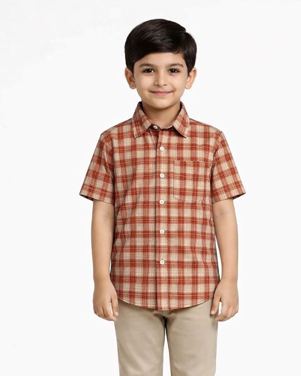 Orange Checkered Button-Down Shirt