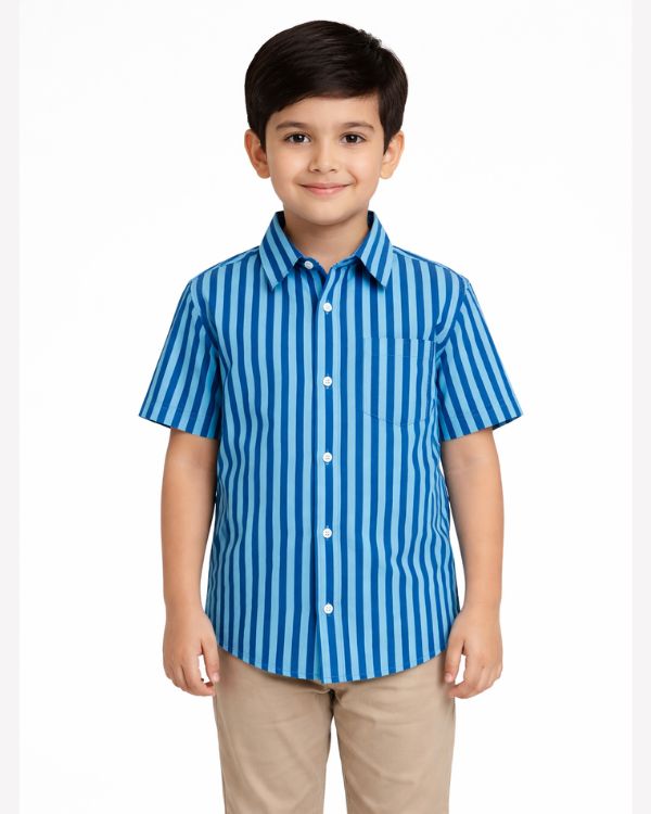 Cobalt Blue Striped Button-Down Shirt