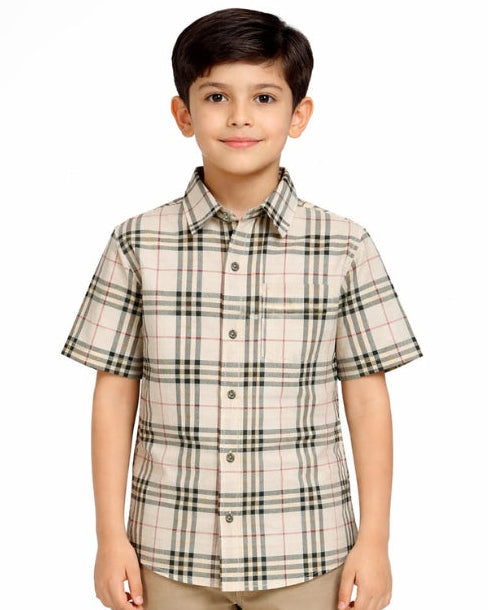 Neutral Plaid Button-Down Shirt