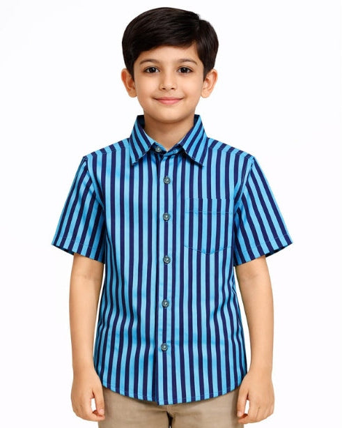 Cobalt Blue Striped Button-Down Shirt