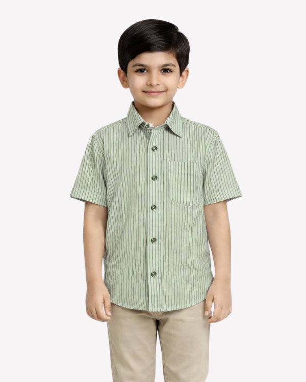 Green Striped Button-Down Shirt