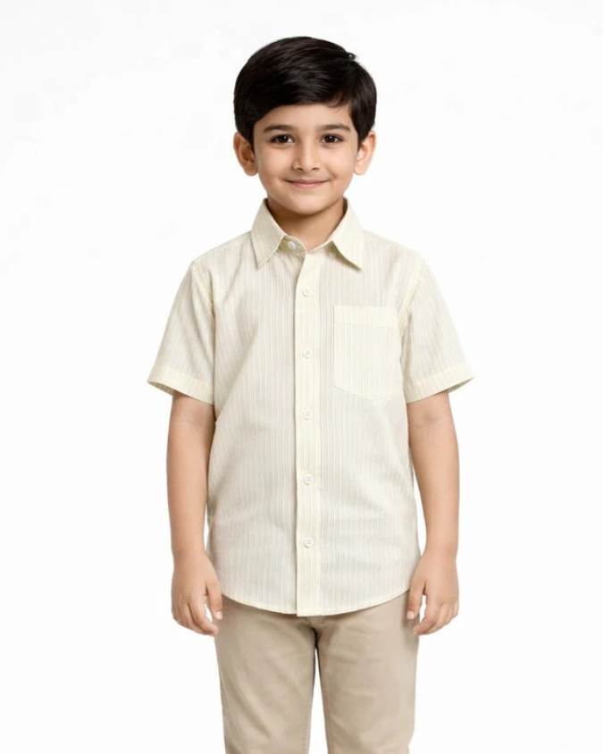 Cream Striped Button-Down Shirt