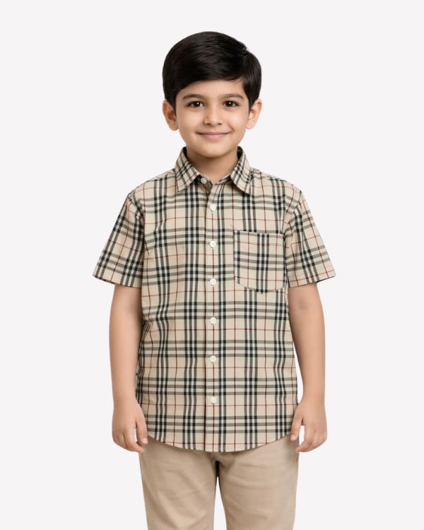 Neutral Plaid Button-Down Shirt