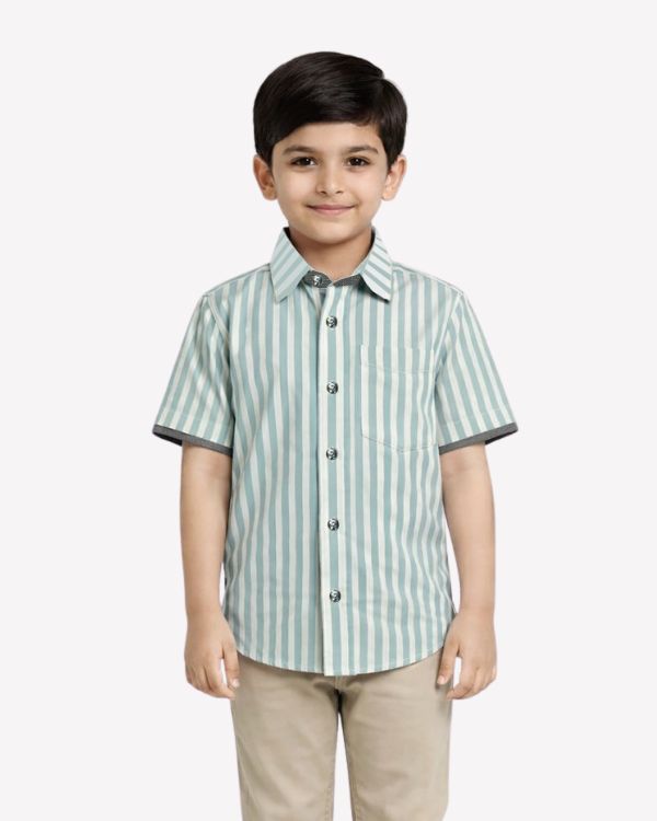Mint Green  Striped Button Down Shirts