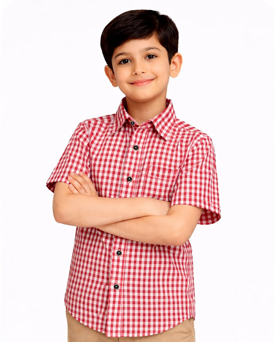 Red Checkered Button-Down Shirt