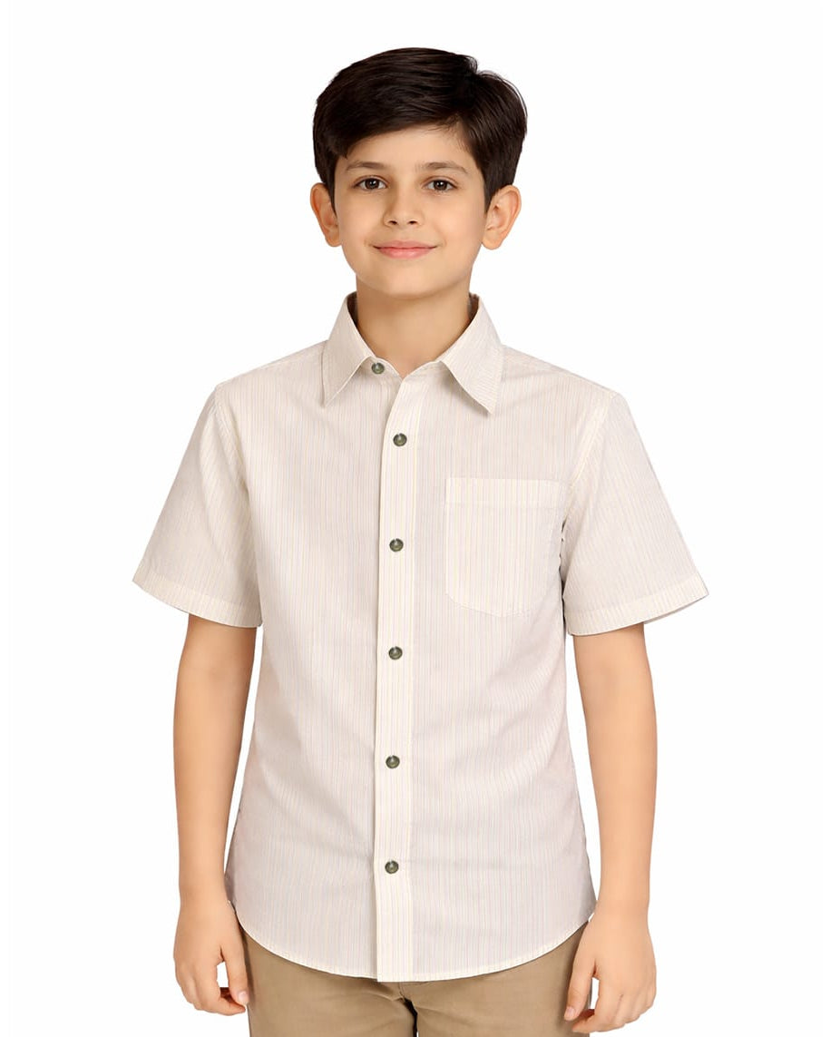 Cream Striped Button-Down Shirt